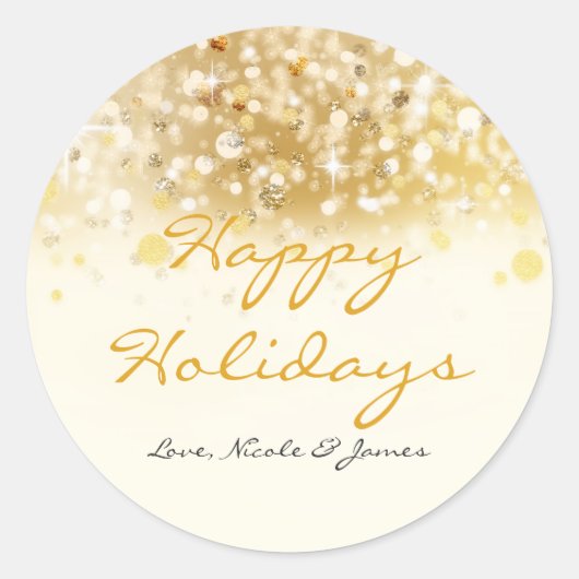 Glitterende Gouden Lichtjes Kerstmis Sticker (Voorkant)