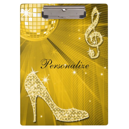 Glitterende Gouden Muzieknote & Stiletto Hak Klembord (Voorkant)