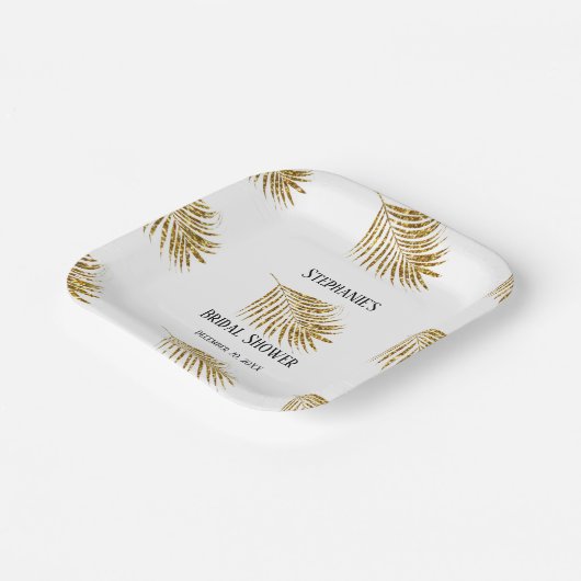 Glitterende Gouden Palmboomblad Bruiloft Bridal Sh Papieren Bordje (Gebogen)