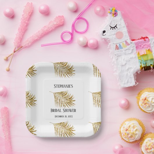 Glitterende Gouden Palmboomblad Trouw Bruidsfeest Papieren Bordje (Feest)