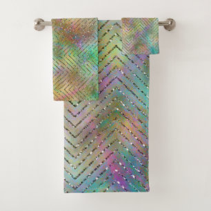 Glitterende Gouden Regenboog Lichtjes Chevron Patr Bad Handdoek