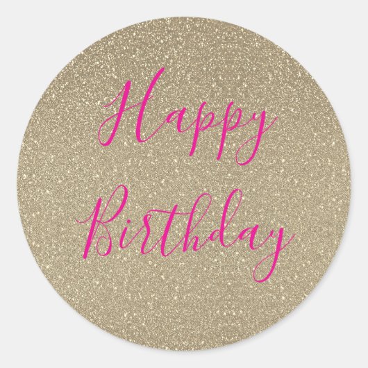 Glitterende Gouden Roze Verjaardag Klassieker Ronde Sticker (Voorkant)