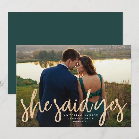 Glitterende gouden save-the-date fotoaankondiging save the date (Voorkant / Achterkant)