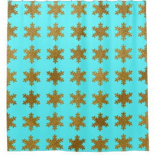 Glitterende Gouden Sneeuwvlok Patronen Turquoise B Douchegordijn