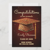 Glitterende Graduation Cap en Confetti op rood Kaart (Voorkant)