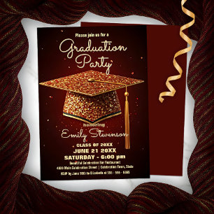 Glitterende Graduation Cap & Red Sparkle Confetti Kaart