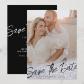 Glitterende grijs chic trouwfoto save the date kaart (Voorkant / Achterkant)