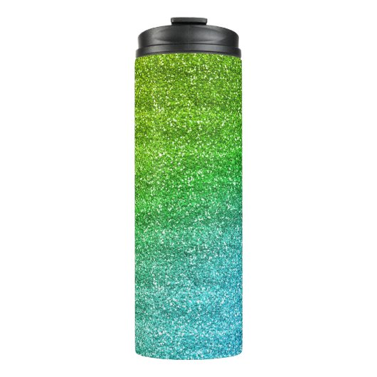 Glitterende groene en blauwe verloop glitter thermosbeker (Voorkant)