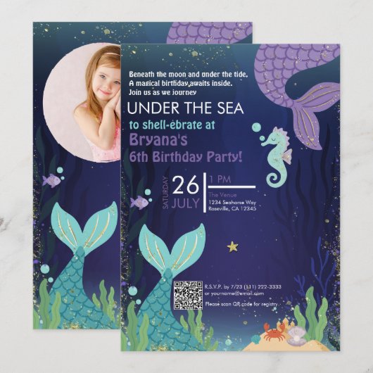 Glitterende Grot Onder het Zee Zeemeerminnen Verja Kaart (Voorkant / Achterkant)