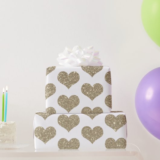Glitterende hart patronen goud wit glans cadeaupapier (Feestgeschenken)