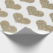 Glitterende hart patronen goud wit glans cadeaupapier (Hoek)