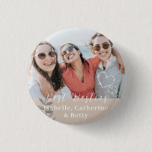 Glitterende harten Besties Foto Ronde Button 3,2 Cm