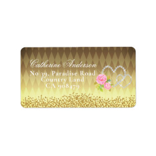 Glitterende Harten Bloemrijk Goud Etiket
