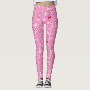Glitterende Harten Patroon 01 LPink BG Leggings