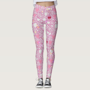 Glitterende harten patroon 01 Offwhite BG Leggings