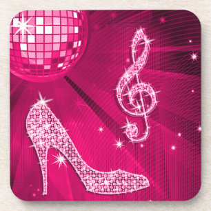 Glitterende Heet Roze Muzieknoot & Stiletto Hak Bier Onderzetter