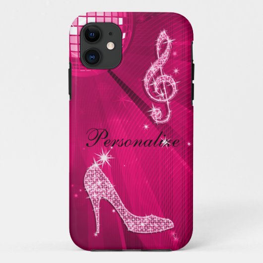 Glitterende Heet Roze Muzieknoot & Stiletto Hak Case-Mate iPhone Case (Achterkant)