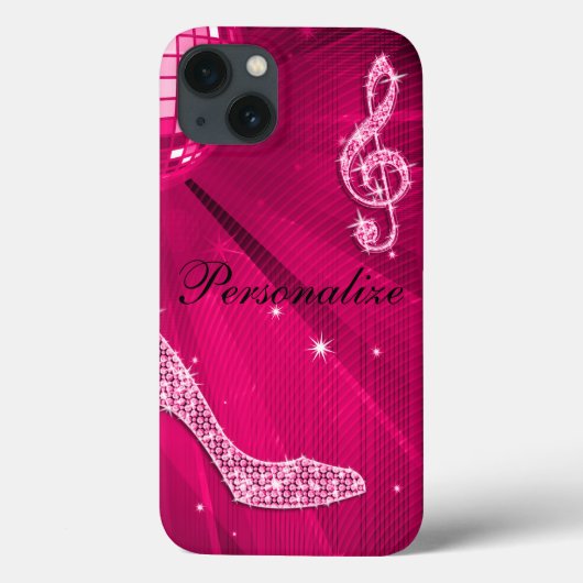 Glitterende Heet Roze Muzieknoot & Stiletto Hak Case-Mate iPhone Case (Achterkant)