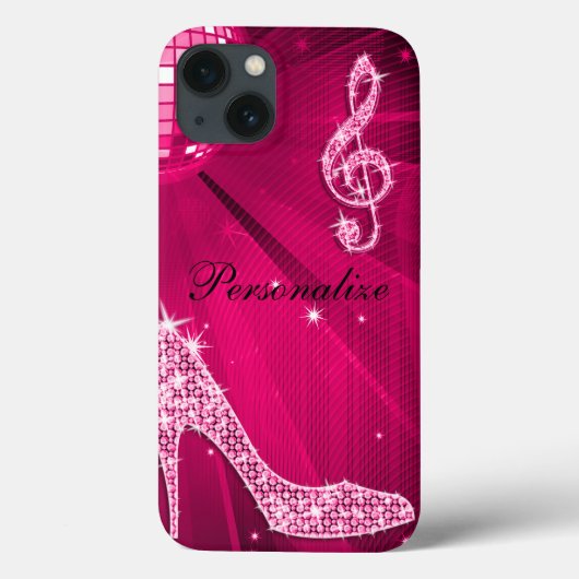 Glitterende Heet Roze Muzieknoot & Stiletto Hak Case-Mate iPhone Case (Achterkant)