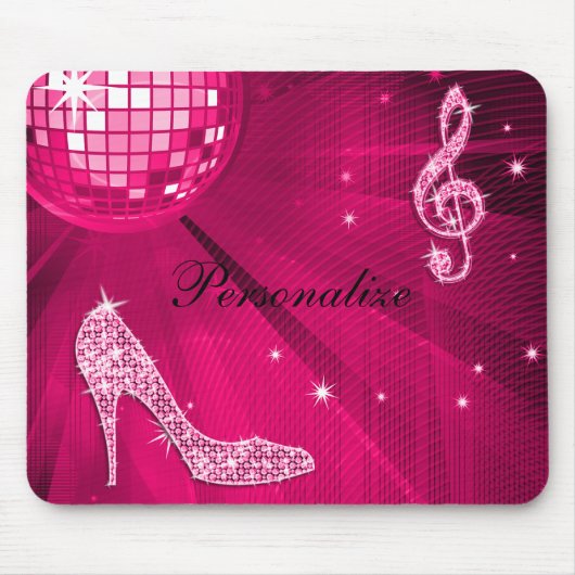 Glitterende Heet Roze Muzieknoot & Stiletto Hak Muismat (Voorkant)