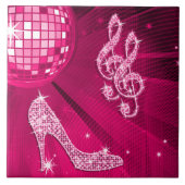 Glitterende Heet Roze Muzieknote & Stiletto Hak Tegeltje (Voorkant)