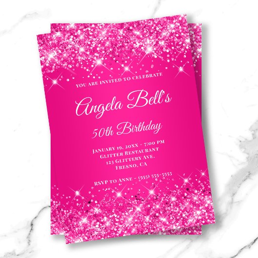 Glitterende Heet Roze Ombre Fancy Monogram Kaart