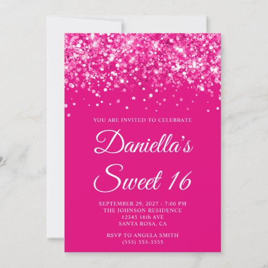 Glitterende Heet Roze Sweet 16 Kaart (Voorkant)