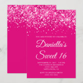 Glitterende Heet Roze Sweet 16 Kaart (Voorkant / Achterkant)