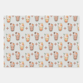 Glitterende herfst drankjes Kawaii Pastel Patroon Inpakpapier Vel