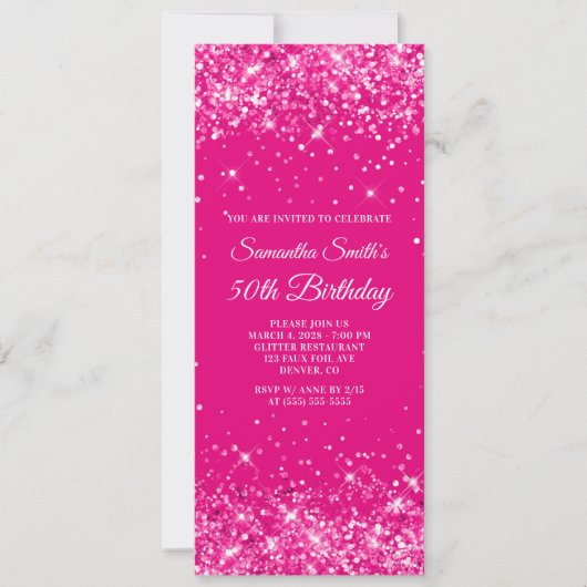Glitterende hete roze 50e verjaardag kaart (Voorkant)