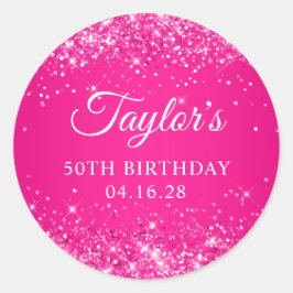 Glitterende hete roze 50ste verjaardag ronde sticker