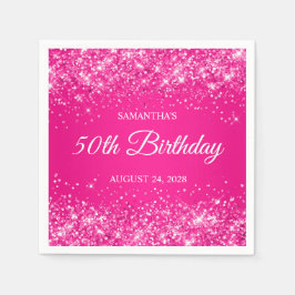 Glitterende hete roze 50ste verjaardag servet