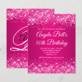 Glitterende hete roze framboos ombre fancy monogra (Voorkant / Achterkant)