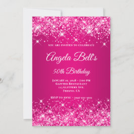 Glitterende hete roze framboosmonogram 50ste verja kaart
