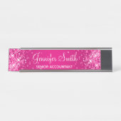 Glitterende hete roze gradiënt bureau naambordje (Voorkant)