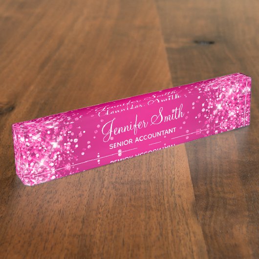 Glitterende hete roze gradiënt naambordje (Zijkant)