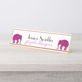 Glitterende hete roze Olifant Aangepaste naam Bero Bureau Naambordje
