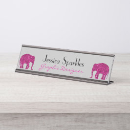 Glitterende hete roze Olifant Aangepaste naam Bero Bureau Naambordje