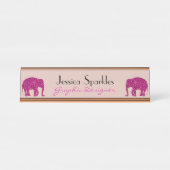 Glitterende hete roze Olifant Aangepaste naam Bero Bureau Naambordje (Voorkant)