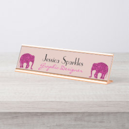 Glitterende hete roze Olifant Aangepaste naam Bero Bureau Naambordje