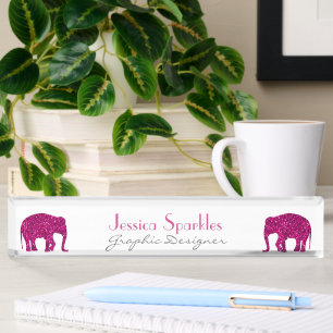 Glitterende hete roze Olifant Aangepaste naam Bero Naambordje