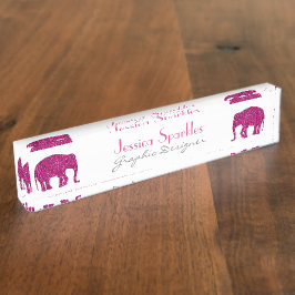 Glitterende hete roze Olifant Aangepaste naam Bero Naambordje