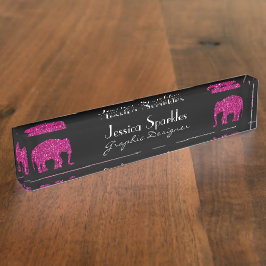 Glitterende hete roze Olifant Aangepaste naam Bero Naambordje