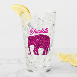 Glitterende hete roze Olifant Aangepaste naam Glas