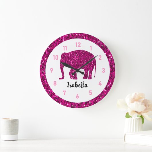 Glitterende hete roze Olifant Aangepaste naam Grote Klok (Huis)