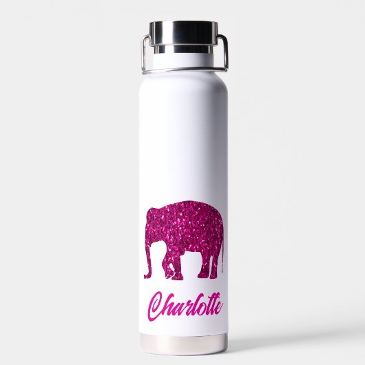 Glitterende hete roze Olifant Aangepaste naam Waterfles (Achterkant)
