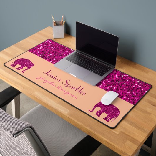 Glitterende hete roze Olifant glinstert Aangepaste Bureaumat (Kantoor 2)
