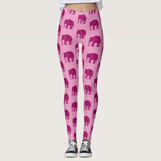 Glitterende hete roze Olifant glitterpatroon roze Leggings (Voorkant)