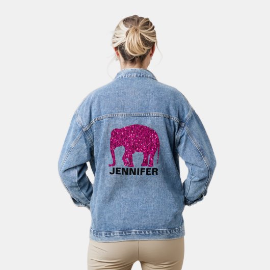Glitterende hete roze Olifant Jouw aangepaste naam Denim Jacket (Model)