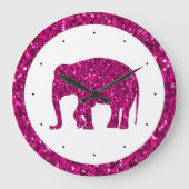 Glitterende hete roze Olifant nepglinters met wit Grote Klok (Voorkant)